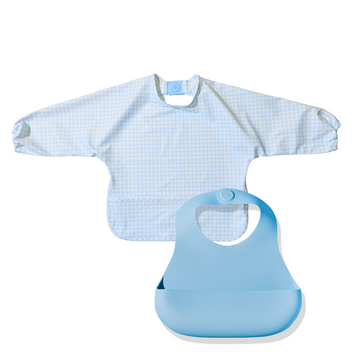 Magnetic Bib Set - Cloud Check Long Sleeve + Blueberry Burst