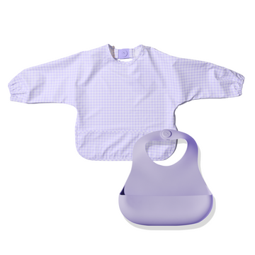 Magnetic Bib Set - Violet Check Long Sleeve + Grape Crush