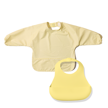Magnetic Bib Set - Butter Yellow Check Long Sleeve + Banana Split